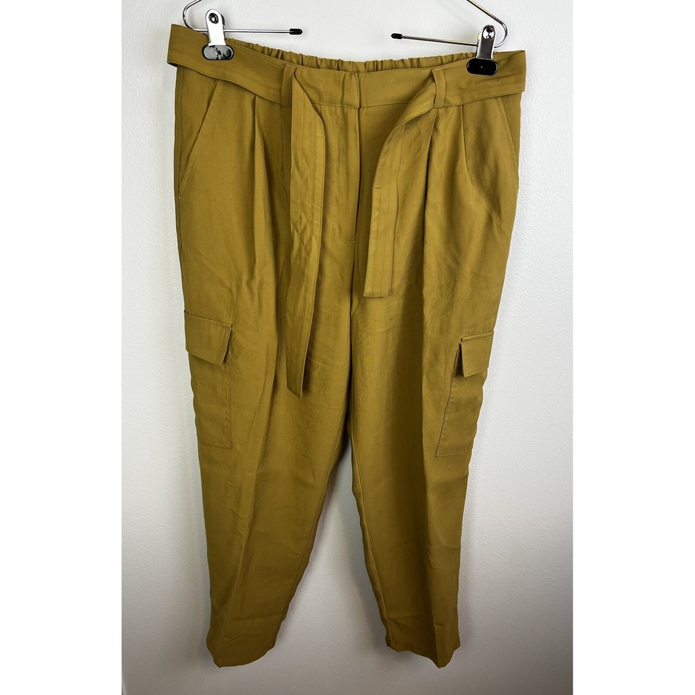 NWT NINE WEST L SERGIO‎ OLIVE GREEN TAPERED HIGH WAIST UTILITY BELT CROP PANTS